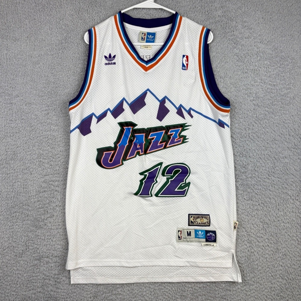Adidas Utah Jazz Jersey Mens Medium White John Stockton 12 Hardwood Classics NBA